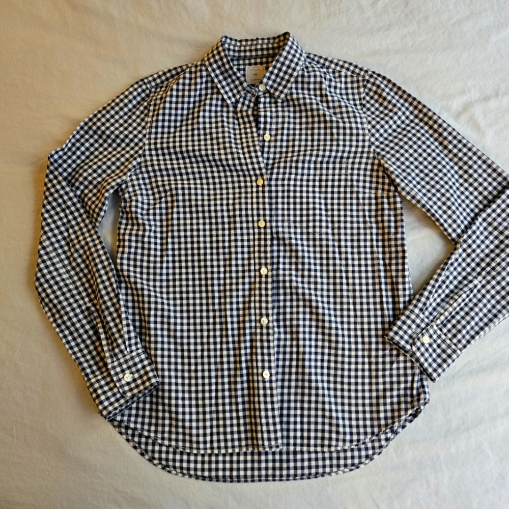 Gap Fitted Boyfriend Black & White Gingham Check Cotton Button Down Shirt XS